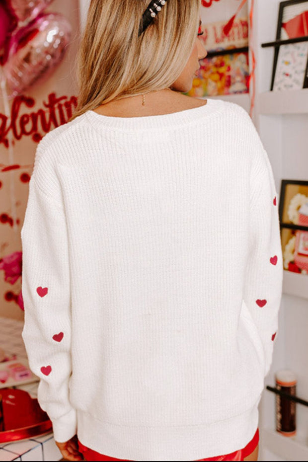 Heart Round Neck Long Sleeve Sweater - Sp - rona.co.uk