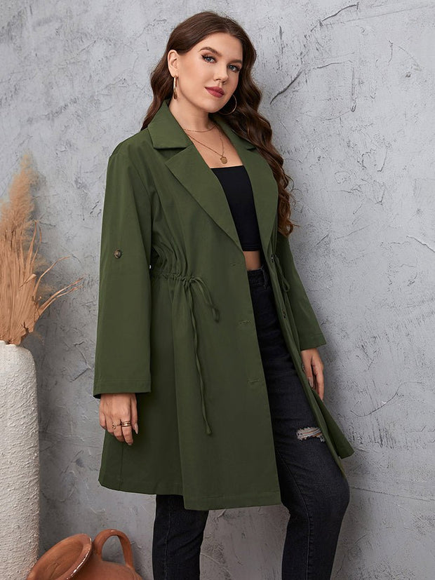 Honey Plus Size Lapel Collar Roll - Tab Sleeve Trench Coat - Sp - rona.co.uk