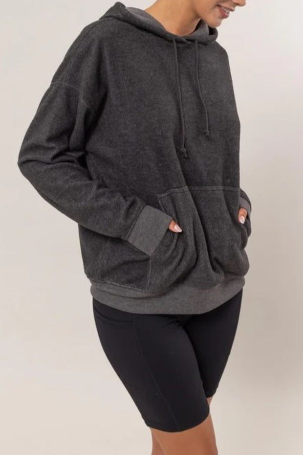 HYFVE Brushed Long Sleeve Hoodie with Kangaroo Pocket - Sp - rona.co.uk