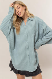 HYFVE Stripe Button Down Long Sleeve Oversized Shirt - Sp - rona.co.uk