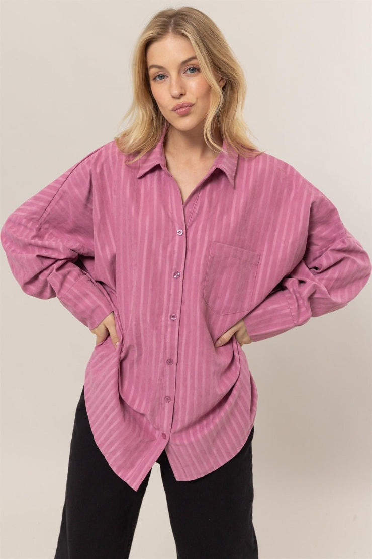 HYFVE Stripe Button Down Long Sleeve Oversized Shirt - Sp - rona.co.uk