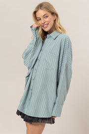 HYFVE Stripe Button Down Long Sleeve Oversized Shirt - Sp - rona.co.uk