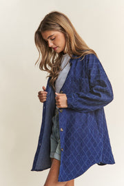 J.NNA Rhombus Stitched Button Up Denim Shacket - Sp - rona.co.uk