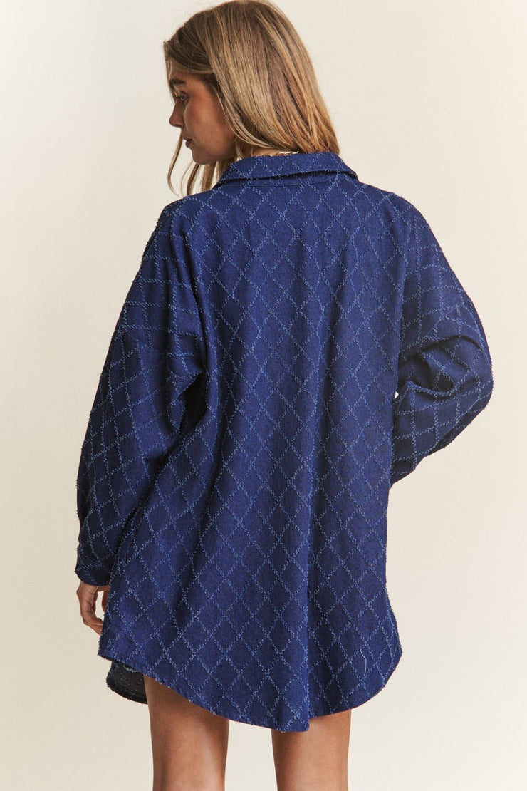 J.NNA Rhombus Stitched Button Up Denim Shacket - Sp - rona.co.uk