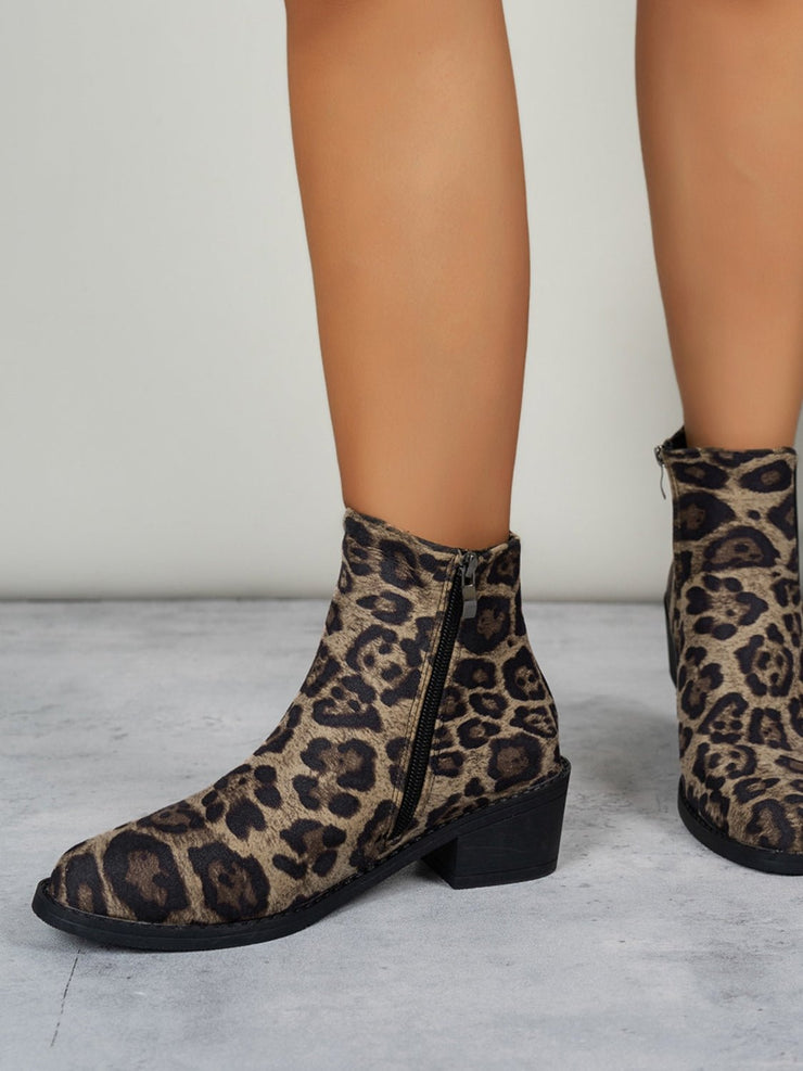 Leopard Point Toe Block Heel Boots - Sp - rona.co.uk