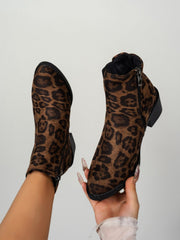 Leopard Point Toe Block Heel Boots - Sp - rona.co.uk