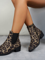 Leopard Point Toe Block Heel Boots - Sp - rona.co.uk