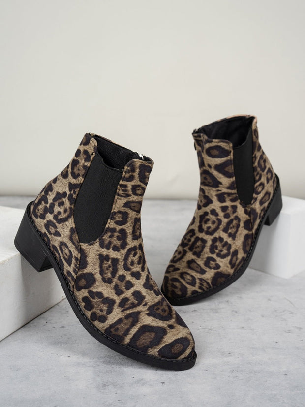 Leopard Point Toe Block Heel Boots - Sp - rona.co.uk