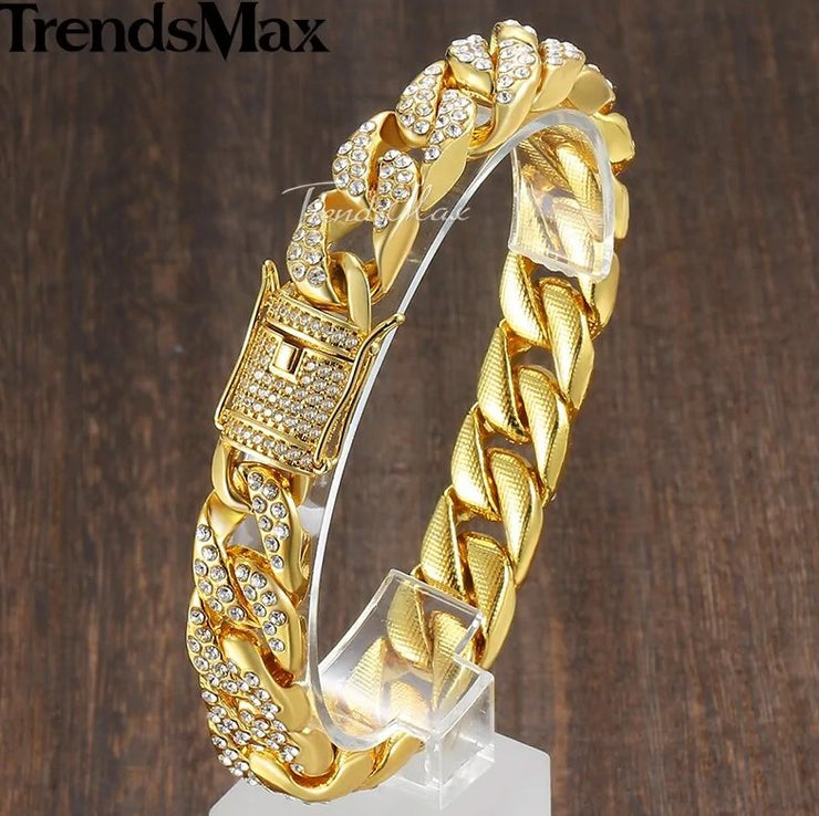 Miami Curb Cuban Chain Bracelet For Men Gold - Sp-rona.co.uk