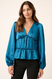 Mittoshop Satin V Neck Ruffled Tier Blouse - Sp - rona.co.uk