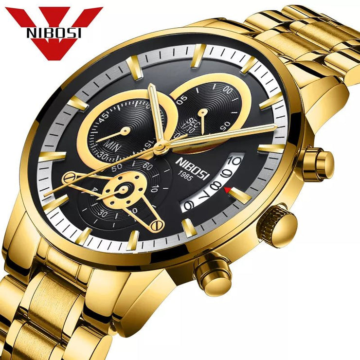 NIBOSI Quartz Watch Men Gold Black Mens Watches Top Brand Luxury Chres