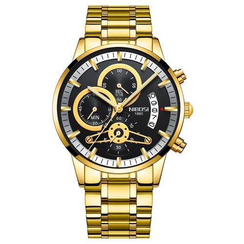 NIBOSI Quartz Watch Men Gold Black Mens Watches Top Brand Luxury Chres