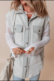 Pocketed Curved Hem Button Up Vest - Sp - rona.co.uk