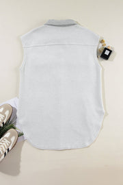 Pocketed Curved Hem Button Up Vest - Sp - rona.co.uk