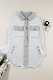 Pocketed Curved Hem Button Up Vest - Sp - rona.co.uk