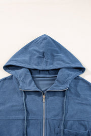 Pocketed Zip Up Long Sleeve Hooded Jacket - Sp - rona.co.uk