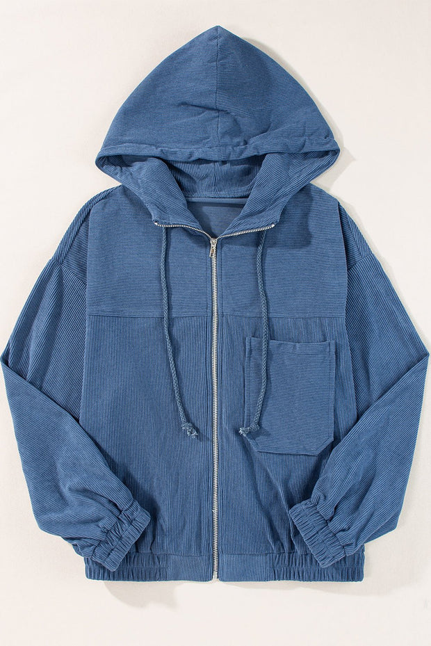 Pocketed Zip Up Long Sleeve Hooded Jacket - Sp - rona.co.uk