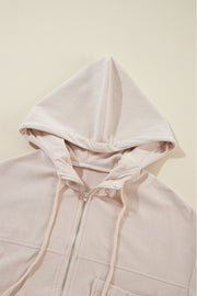 Pocketed Zip Up Long Sleeve Hooded Jacket - Sp - rona.co.uk