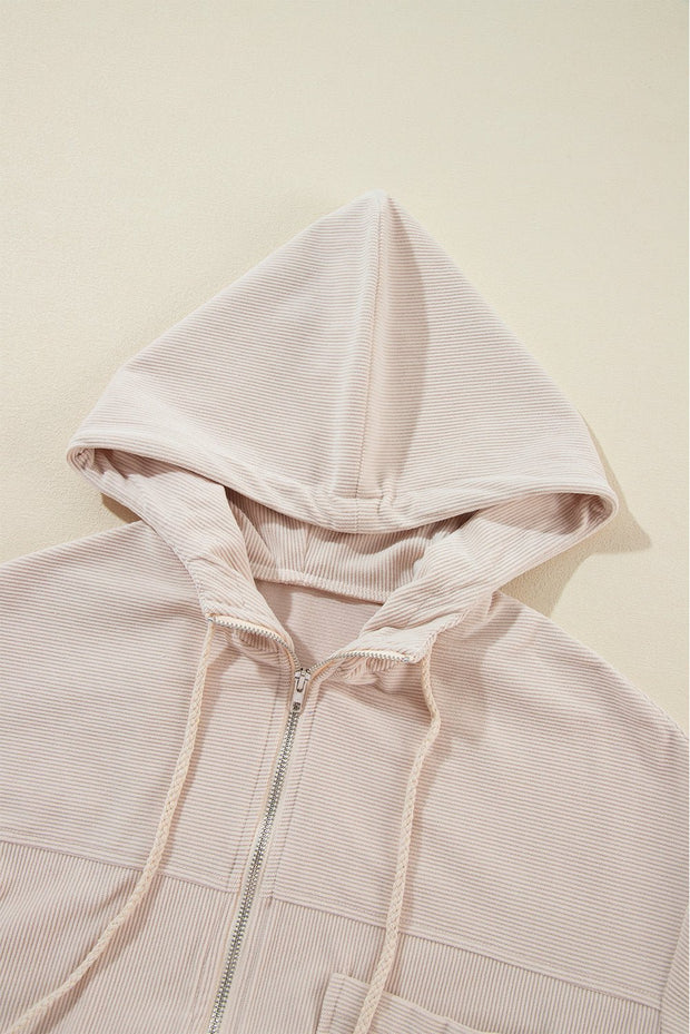 Pocketed Zip Up Long Sleeve Hooded Jacket - Sp - rona.co.uk