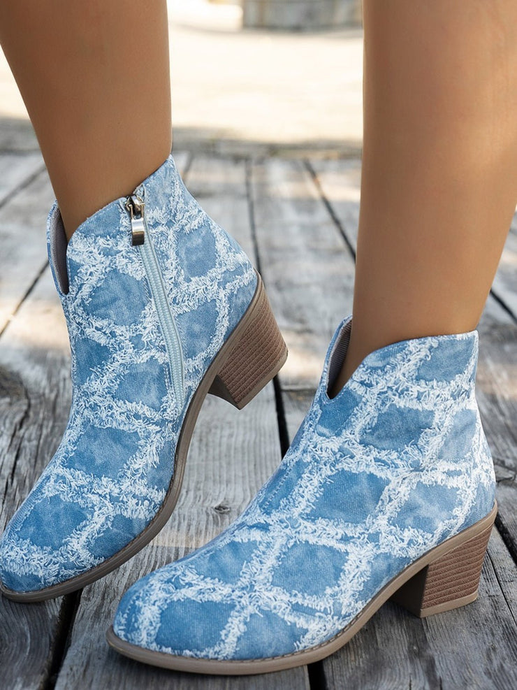 Printed Block Heel Boots with Side Zip - Sp - rona.co.uk