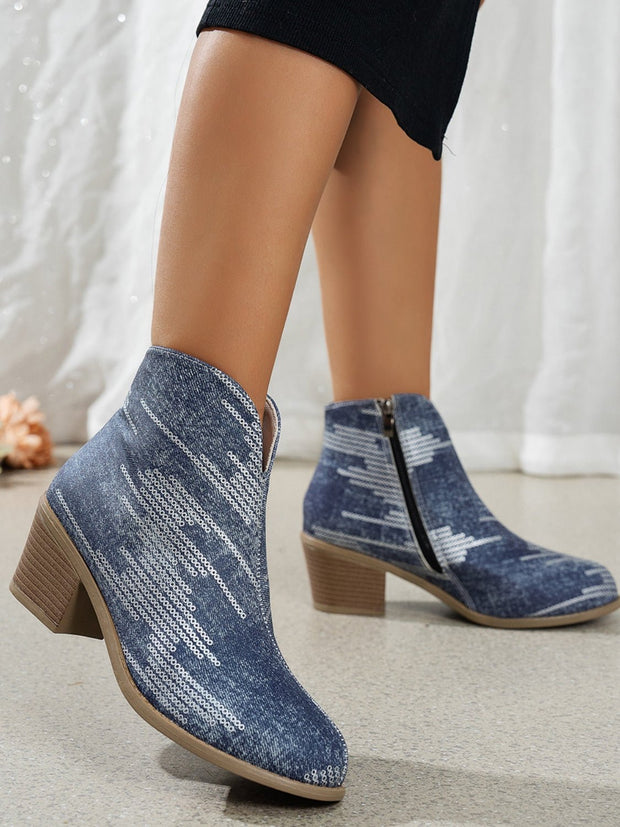 Printed Block Heel Boots with Side Zip - Sp - rona.co.uk