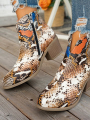 Printed Block Heel Boots with Side Zip - Sp - rona.co.uk