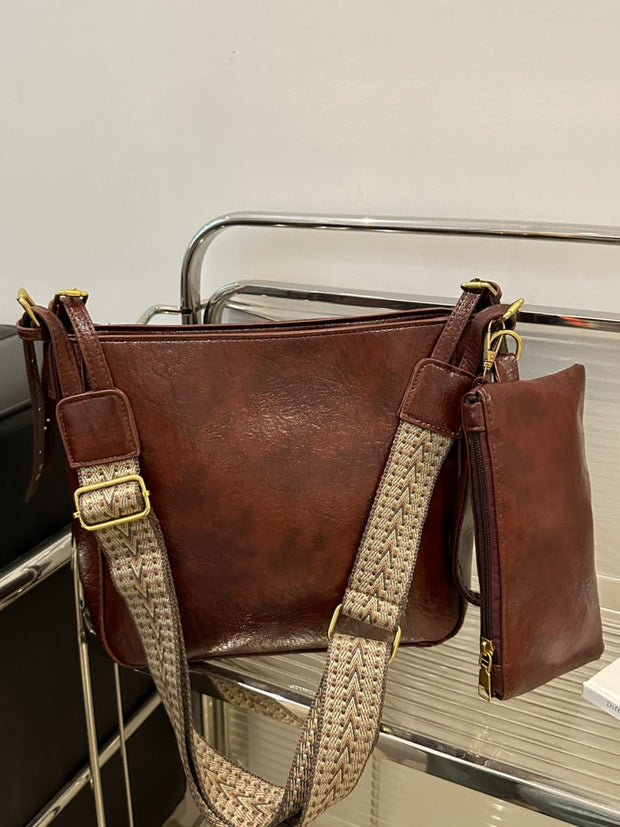 PU Leather Adjustable Strap Crossbody Bag with Pouch - Sp - rona.co.uk