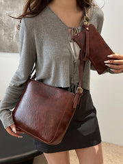 PU Leather Adjustable Strap Crossbody Bag with Pouch - Sp - rona.co.uk