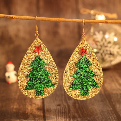 PU Leather Christmas Tree Earrings - Sp - rona.co.uk