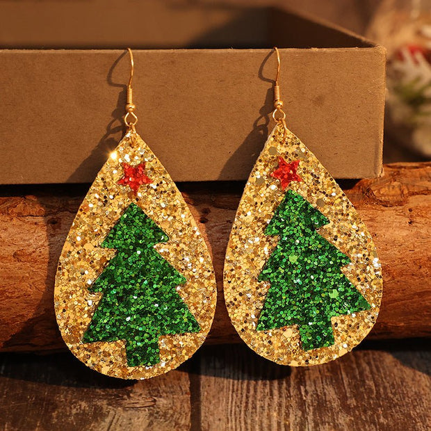 PU Leather Christmas Tree Earrings - Sp - rona.co.uk