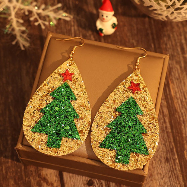 PU Leather Christmas Tree Earrings - Sp - rona.co.uk