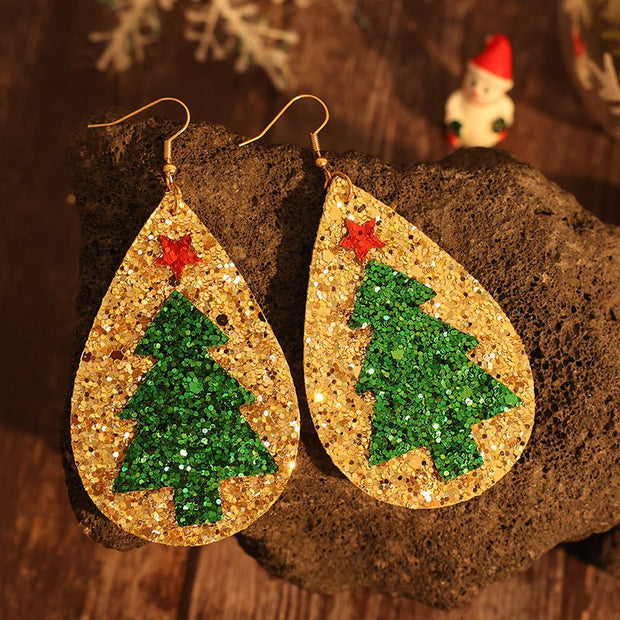 PU Leather Christmas Tree Earrings - Sp - rona.co.uk