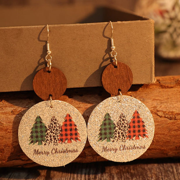 PU Leather Christmas Tree Earrings - Sp - rona.co.uk