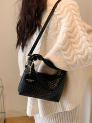 PU Leather Woven Crossbody Bag - Sp - rona.co.uk