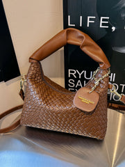 PU Leather Woven Crossbody Bag - Sp - rona.co.uk