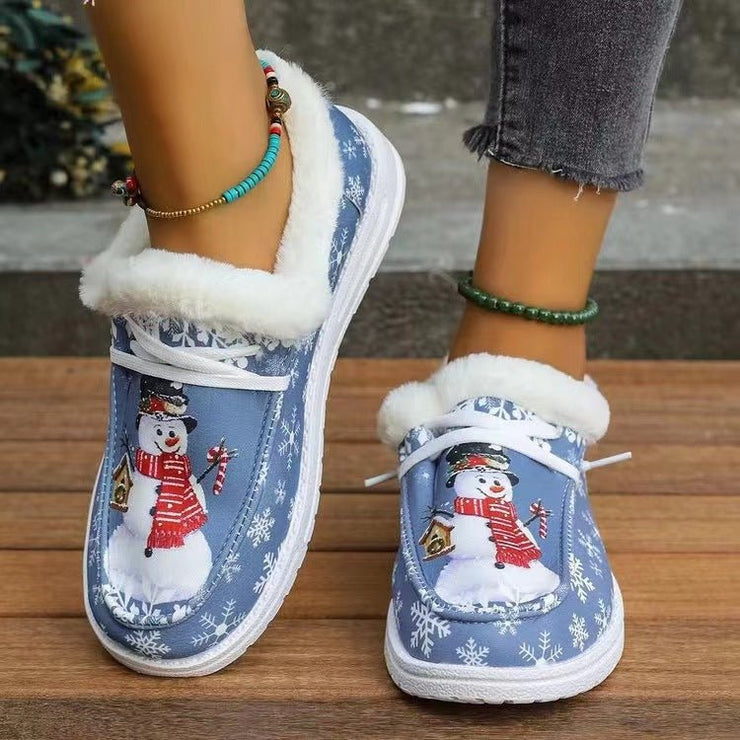 Snowman Print Round Toe Slip-Ons - Ons - Sp - rona.co.uk