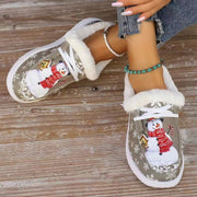 Snowman Print Round Toe Slip-Ons - Sp - rona.co.uk