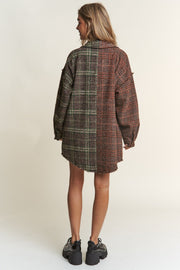 Tweed Plaid Contrast Longline Shacket J.NNA Snap Down - Sp - rona.co.uk