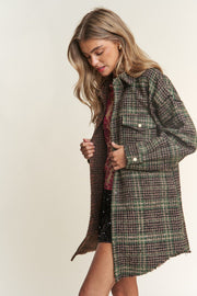 Tweed Plaid Contrast Longline Shacket J.NNA Snap Down - Sp - rona.co.uk