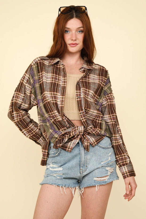 VERY J Contrast Plaid Raw Detail Shirt - Sp - rona.co.uk