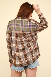 VERY J Contrast Plaid Raw Detail Shirt - Sp - rona.co.uk