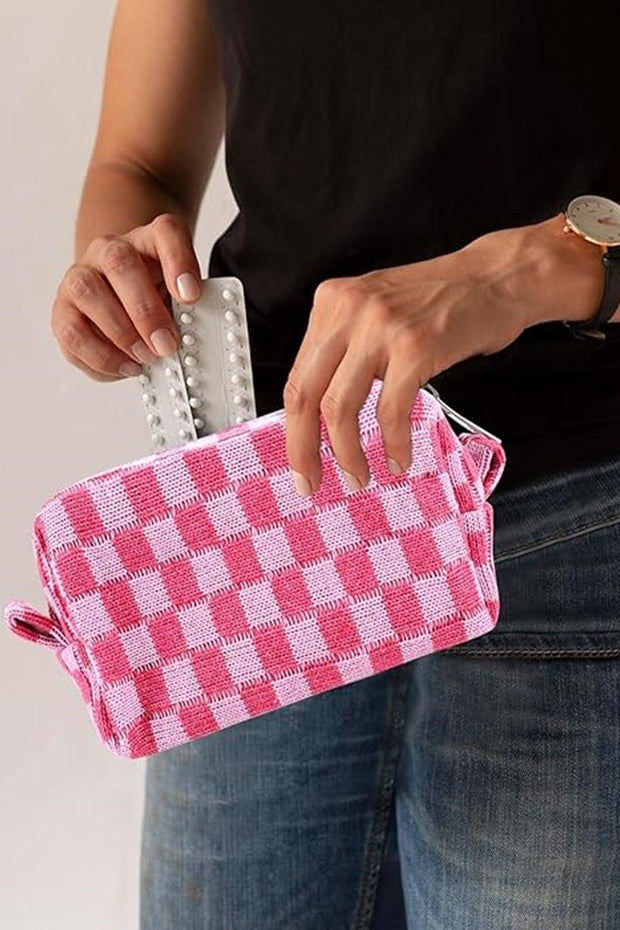 Zenana Checkered Pattern Knitted Cosmetic Pouch - Sp - rona.co.uk