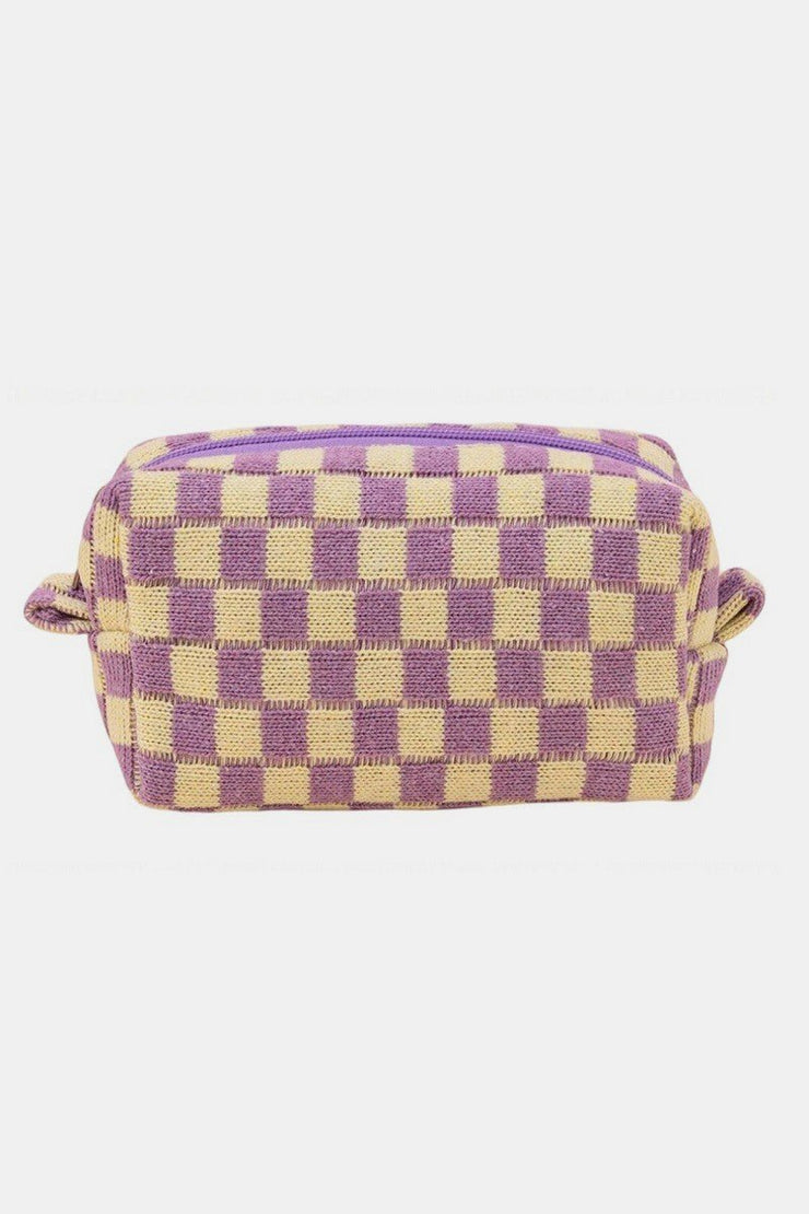 Zenana Checkered Pattern Knitted Cosmetic Pouch - Sp - rona.co.uk