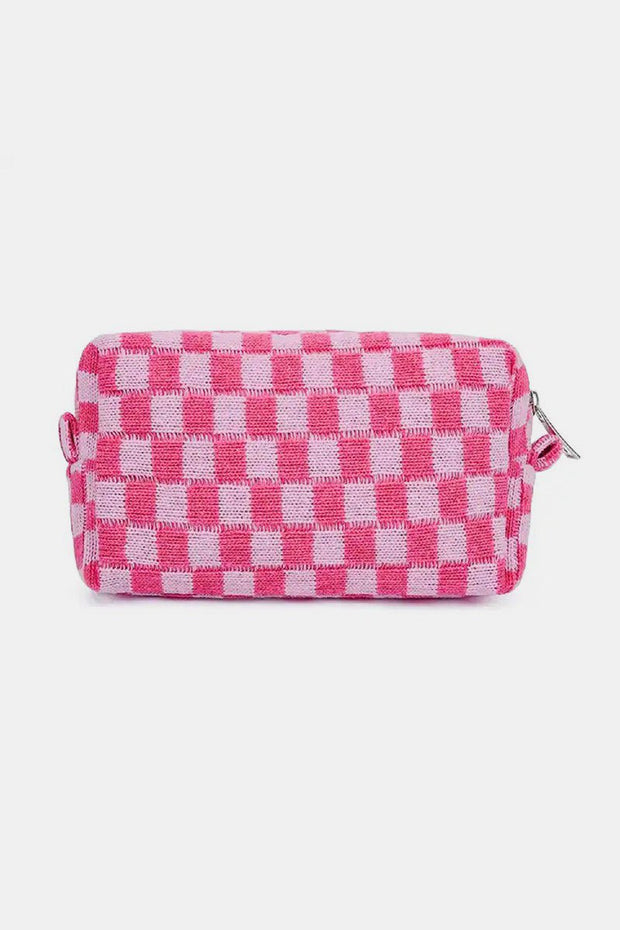 Zenana Checkered Pattern Knitted Cosmetic Pouch - Sp - rona.co.uk