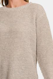 Zenana High Low Long Sleeve Waffle Sweater - Sp - rona.co.uk